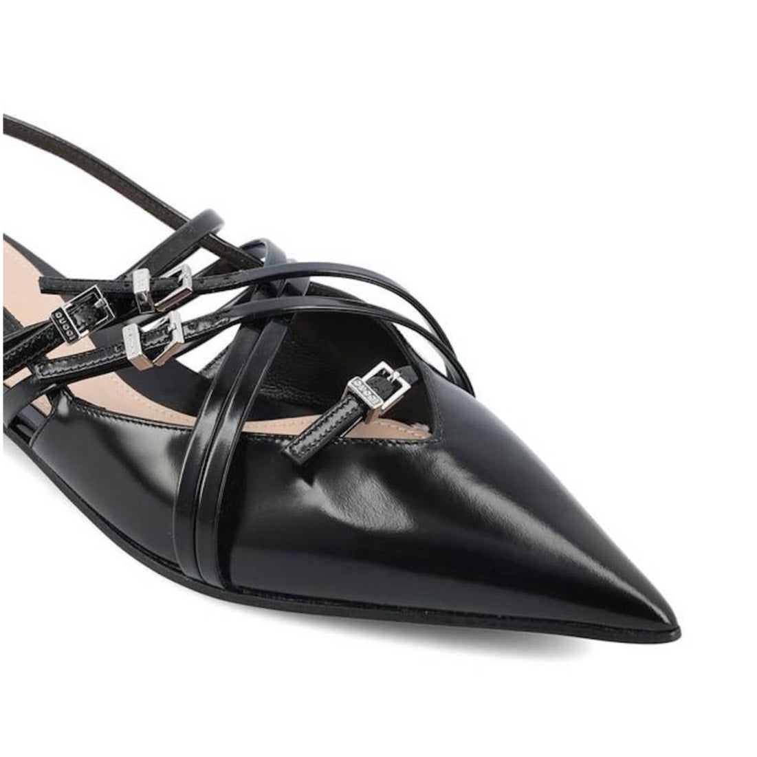 Gucci Seraphine Black Strappy Pointed toe  slingback Ballet Flats buckles