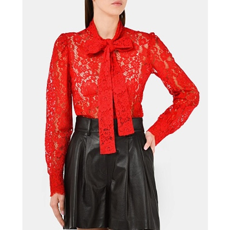 NWT Dolce & Gabbana Cordonetto Lace Blouse Shirt Red