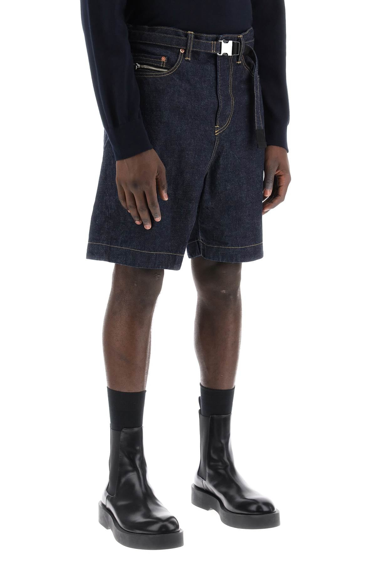 Sacai Denim Bermuda Shorts With Removable Belt