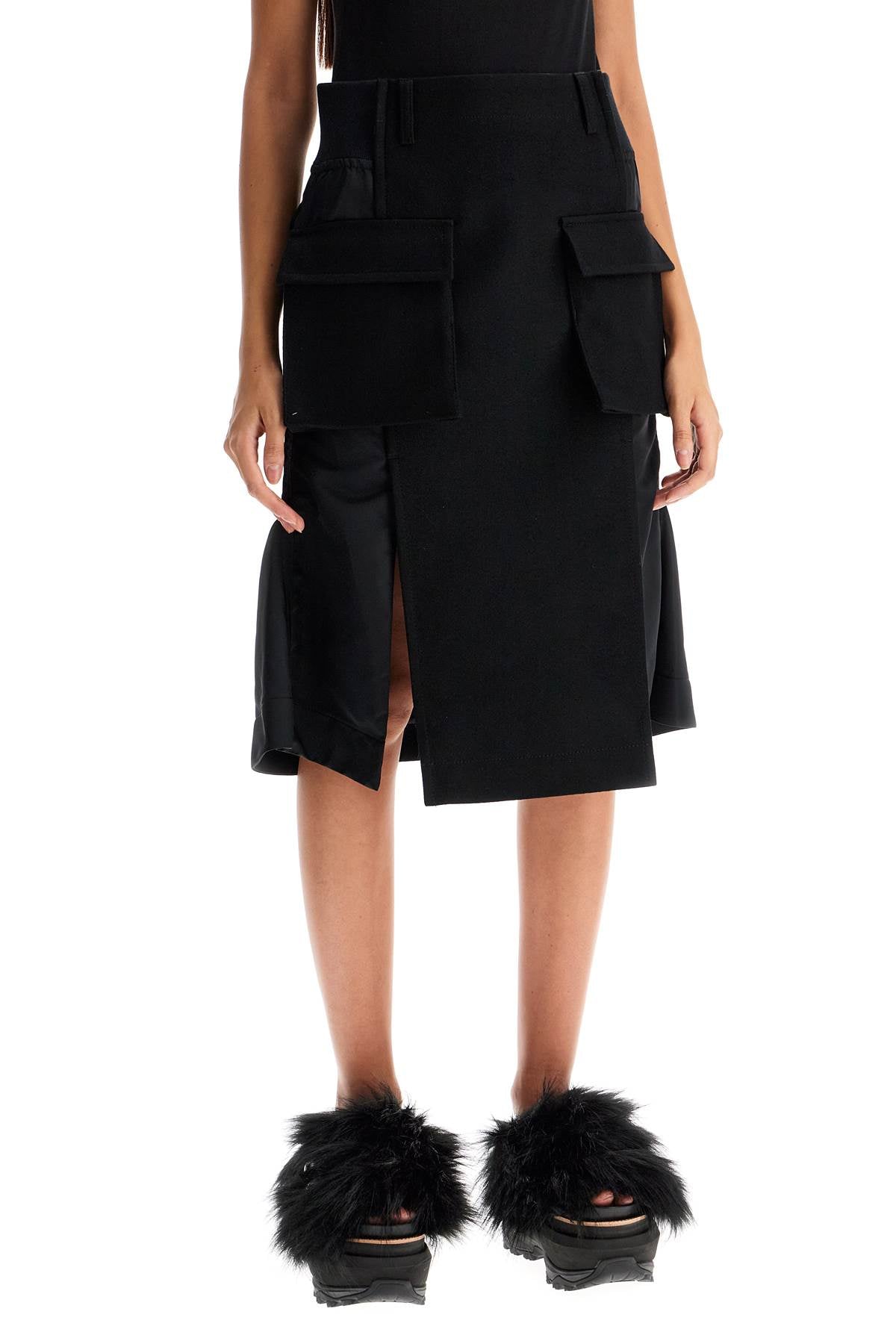 Sacai Hybrid Nylon And Wool Skirt