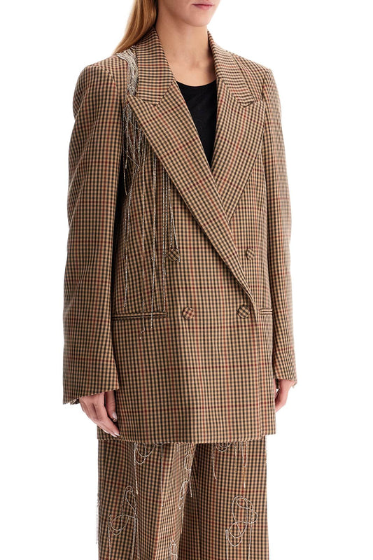 Dries Van Noten Blink Plaid Blazer With Crystal Chains