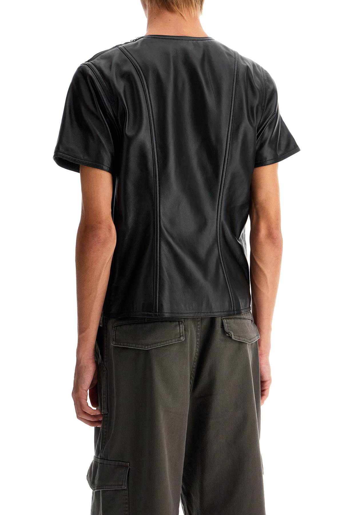 Dries Van Noten Leather T-Shirt With Side Zipper