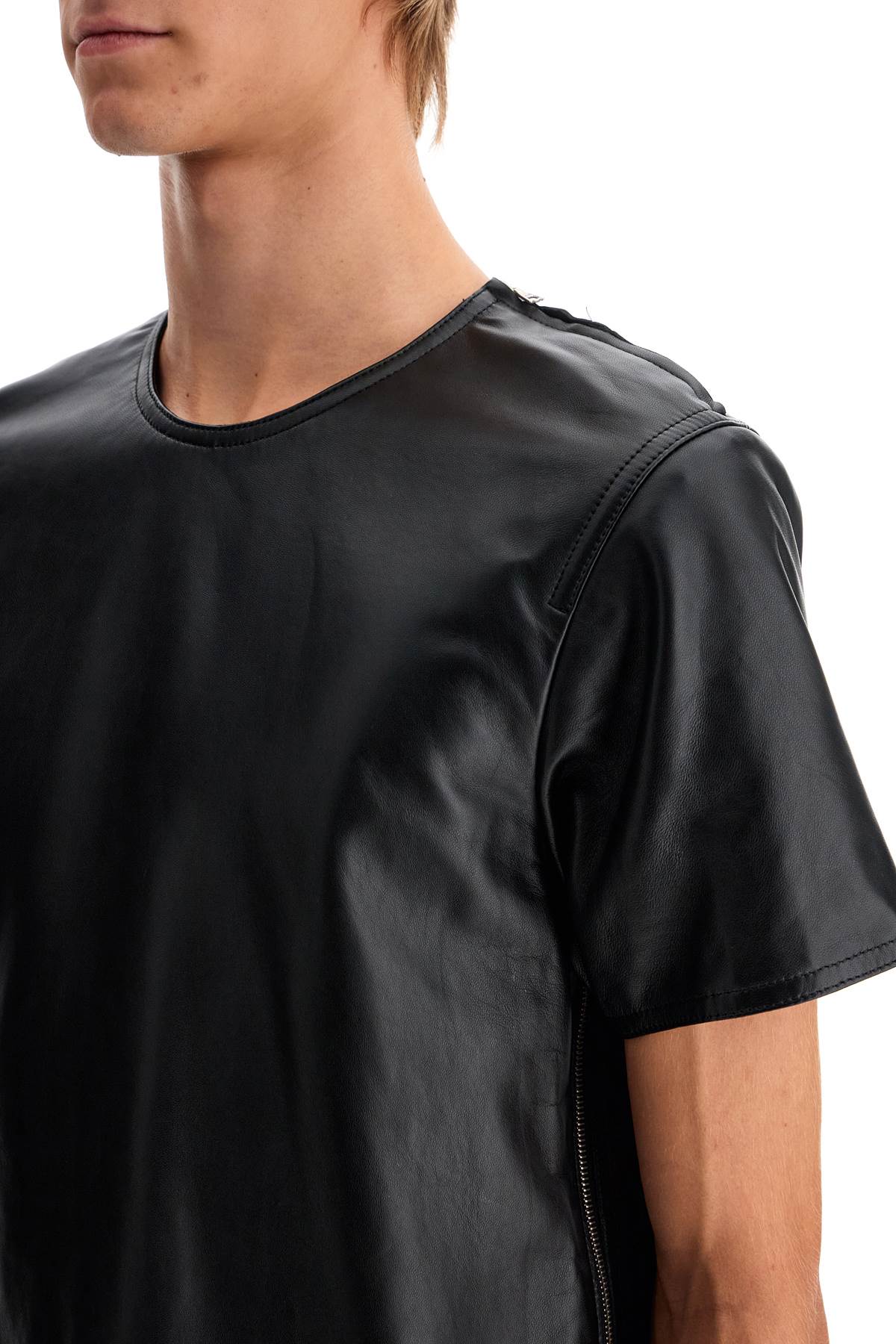 Dries Van Noten Leather T-Shirt With Side Zipper