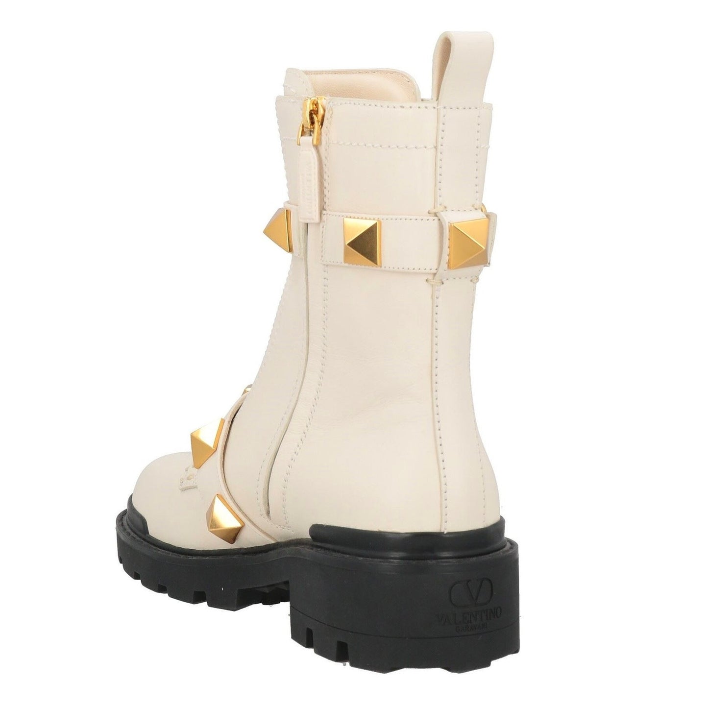 Valentino Garavani Roman Stud Ankle Boots in Calfskin 120mm Ivory Gold 36