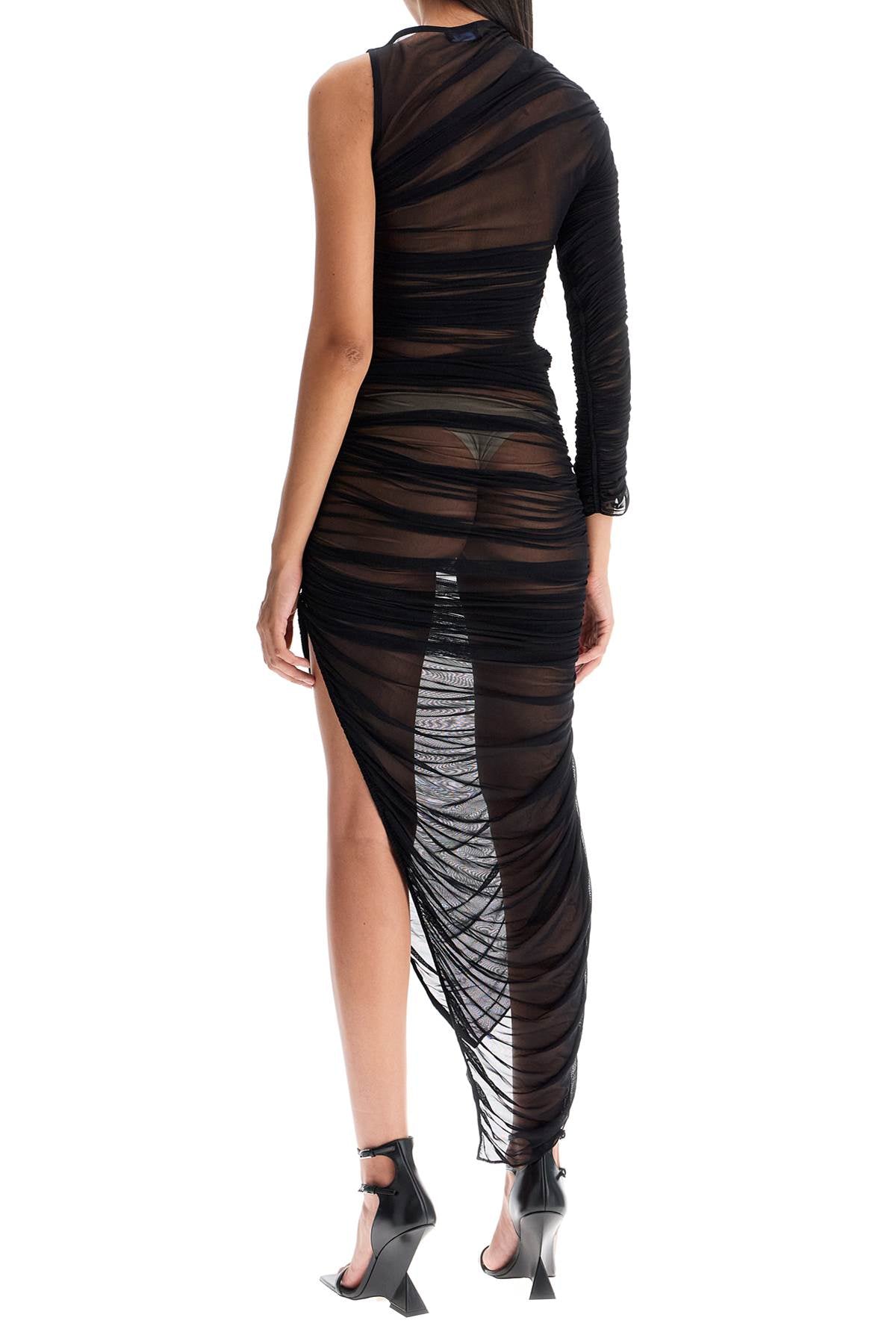 Mugler Asymmetric Mesh Dress In Italian