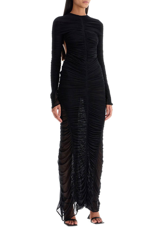 Mugler Ruffled Maxi Dress In Mesh Fabric