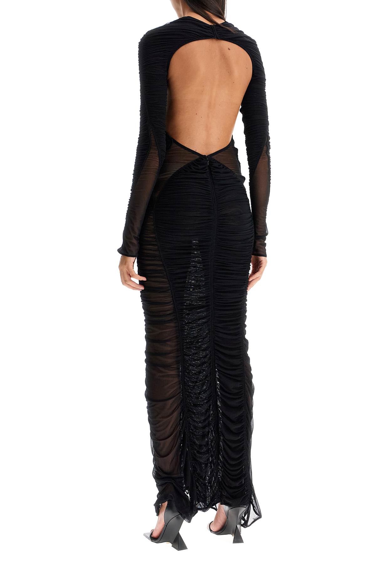 Mugler Ruffled Maxi Dress In Mesh Fabric