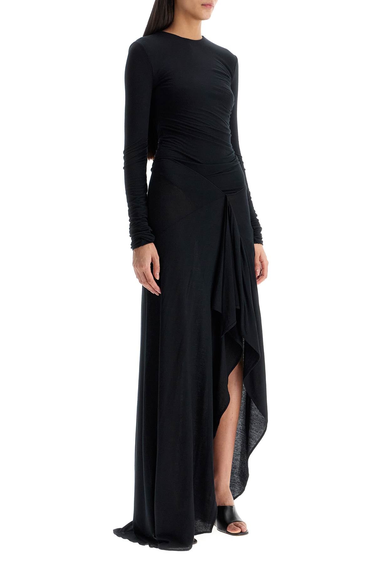 The Attico Long Draped Jersey Dress With Pleats