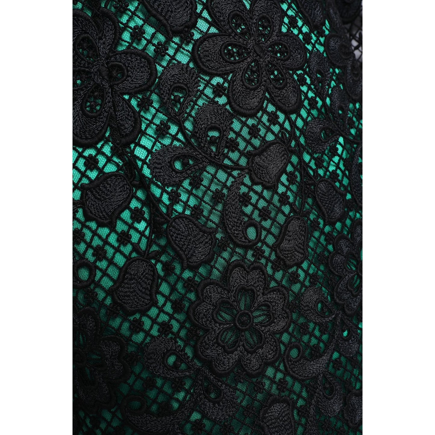 Dolce & Gabbana Black Green Long-Sleeve Lace Dress Contrast Slip