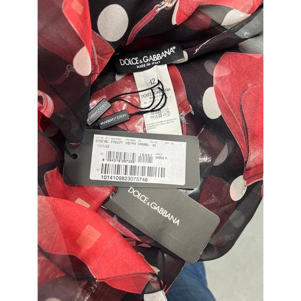 NWT Dolce & Gabbana Black Red Blouse bow neck silk blouse IT 42 US M