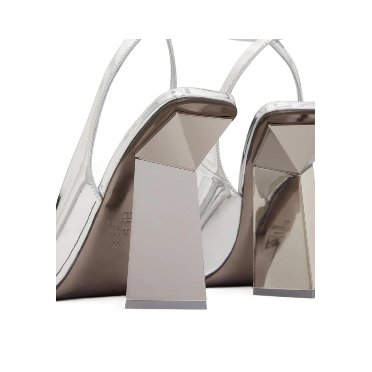 NIB Valentino Garavani Silver One Stud Hyper Heel Pumps Mirror effect 35.5