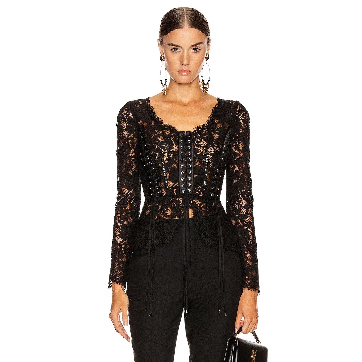 NWT Dolce & Gabbana Black Lace Long Sleeve Top Blouse IT 40 S