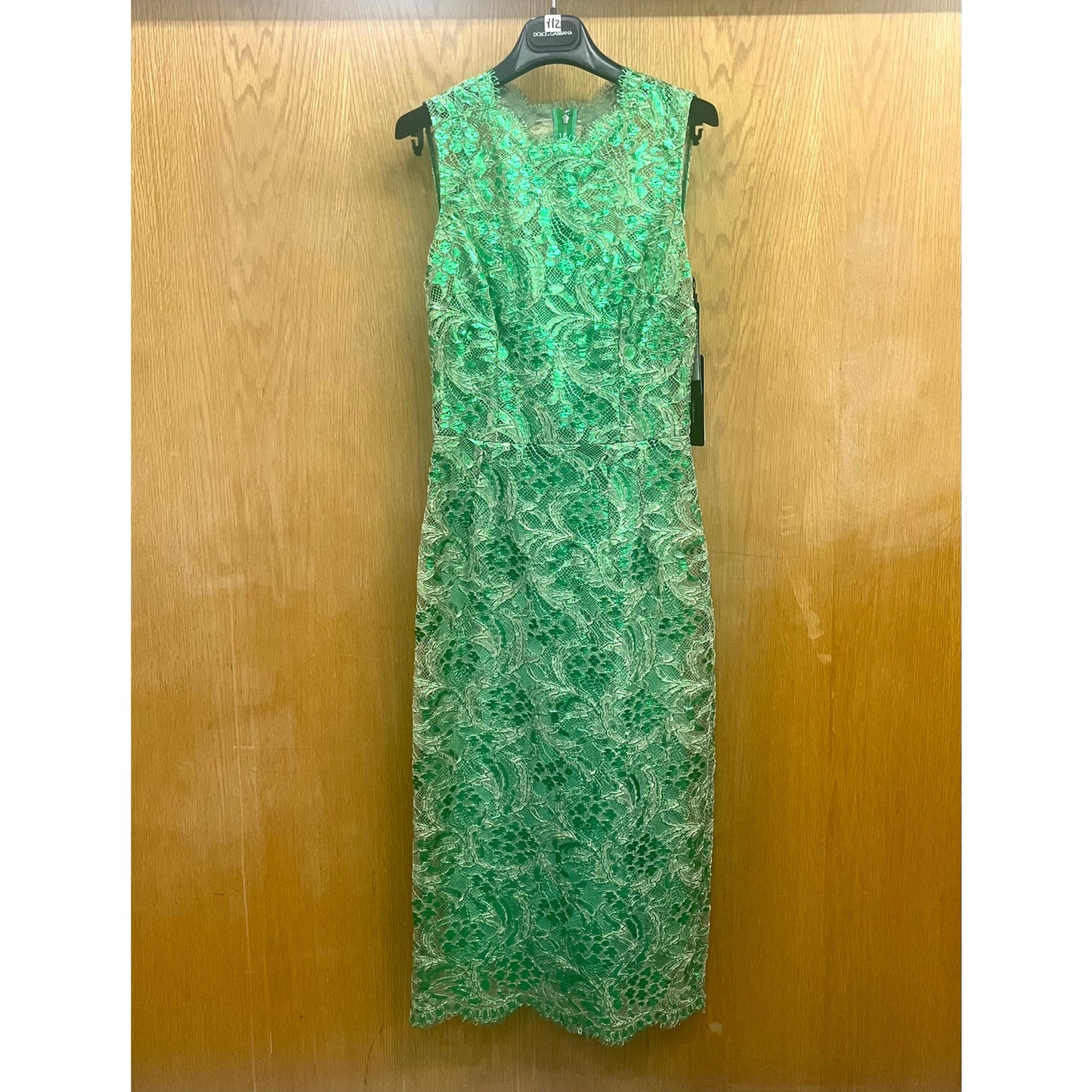 Dolce & Gabbana Semi Sheer Metallic Coated Corded lace Sleeveless Midi Dress 40 S
