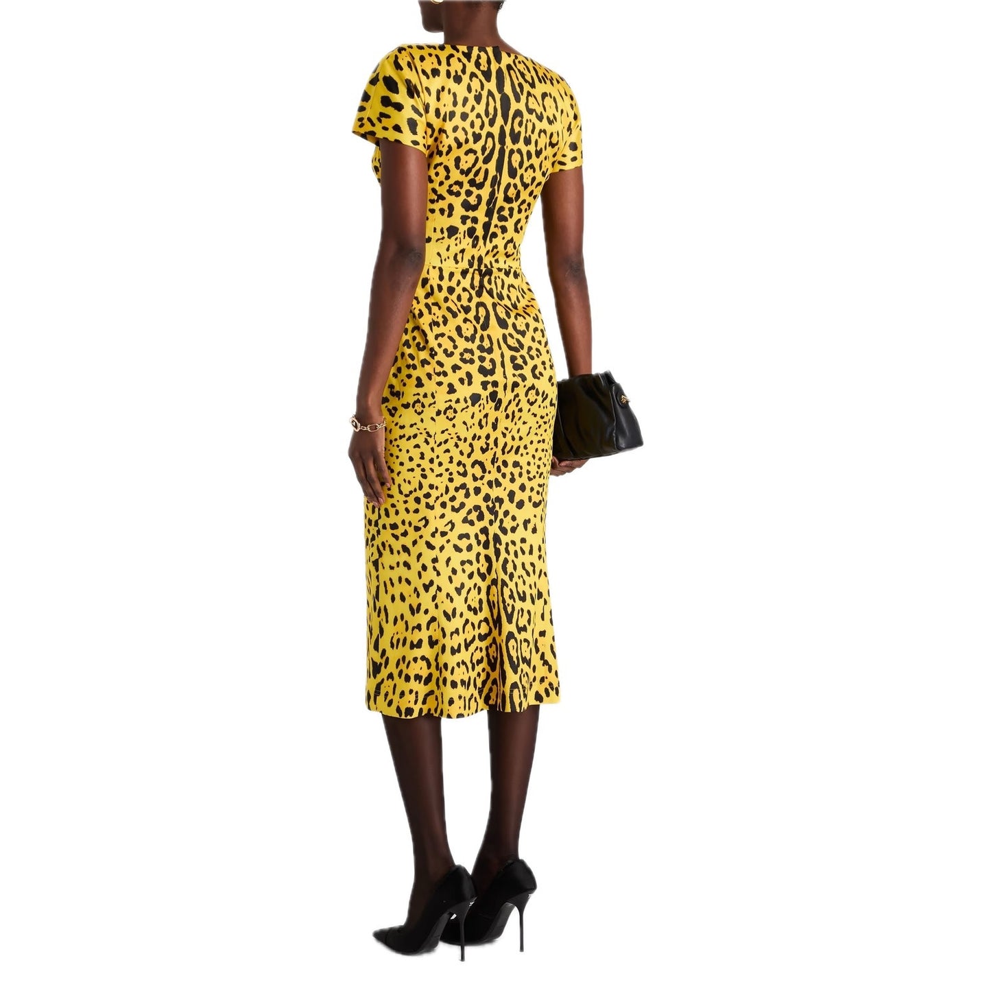 NWT Dolce & Gabbana Yellow Leopard-Print Midi Satin Dress 40 S