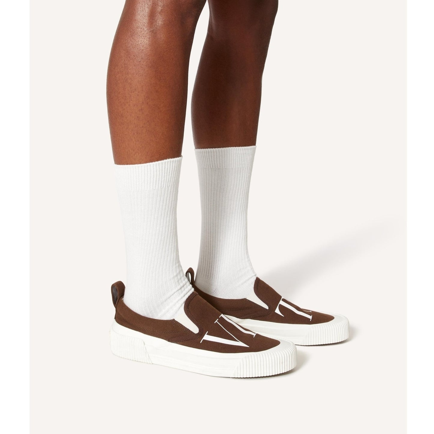 Valentino Garavani Brown VLTN Canvas Slip-on Sneakers