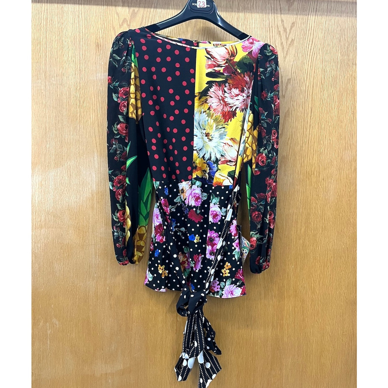 NWT DOLCE & GABBANA Printed Patchwork Blouse Belted Multicolor IT 38 XS