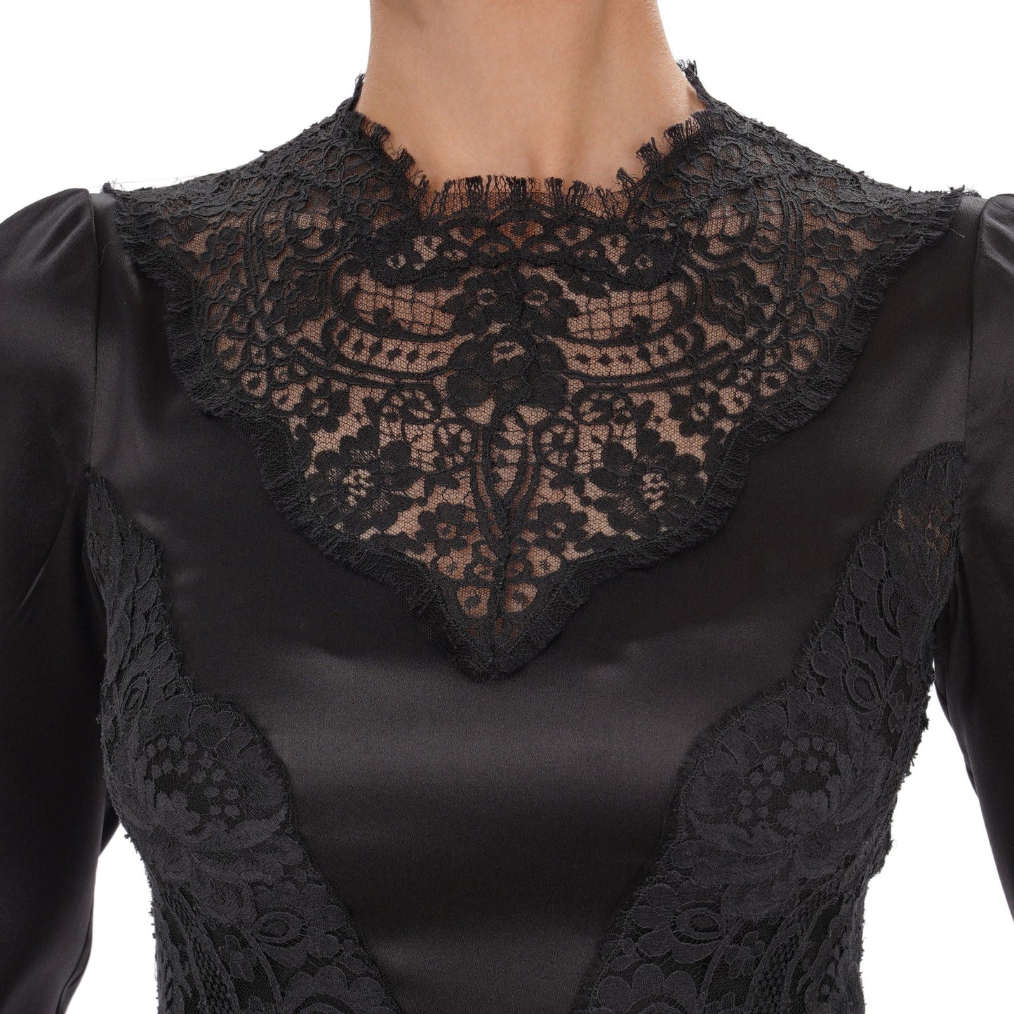 NWT Dolce & Gabbana Chantilly Lace Silk Satin Midi Dress Black IT 40 US S