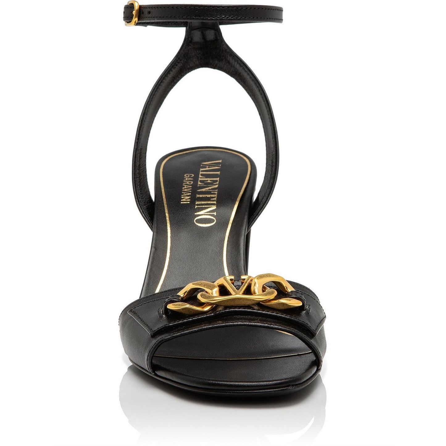 Valentino Garavani Black VLogo Chain Leather Sandals 35