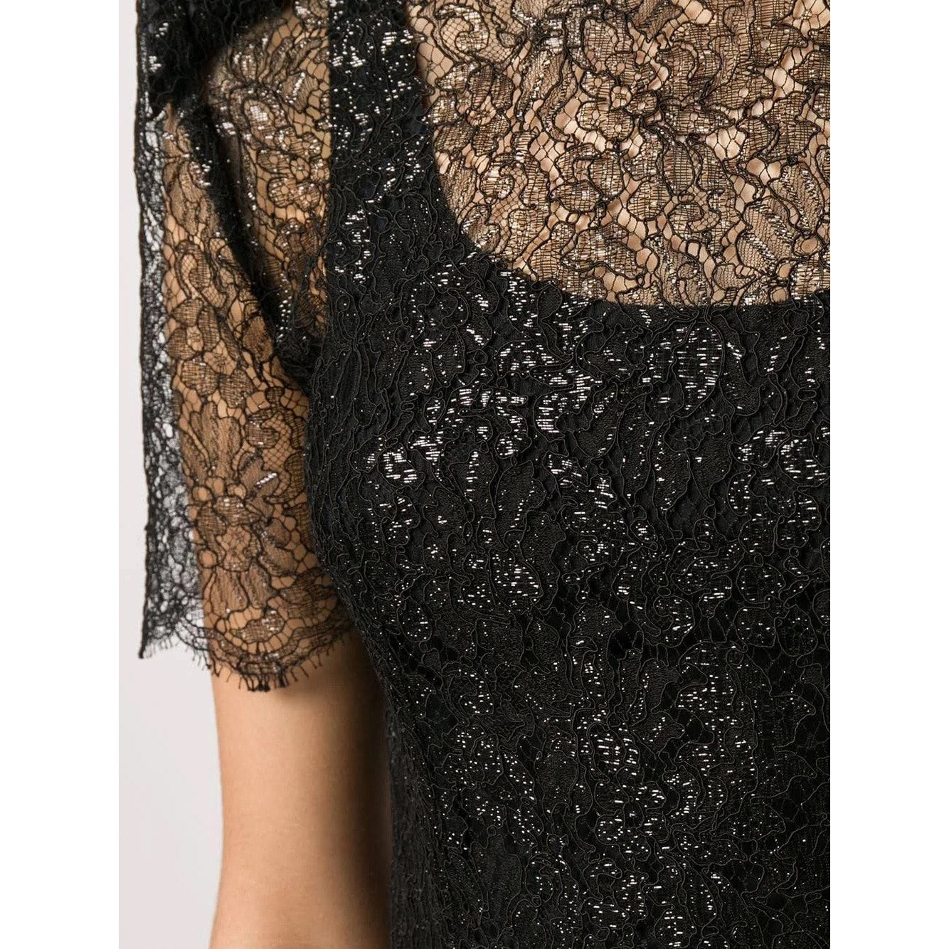 Dolce & Gabbana Black Short sleeve Lame Lace Top Blouse