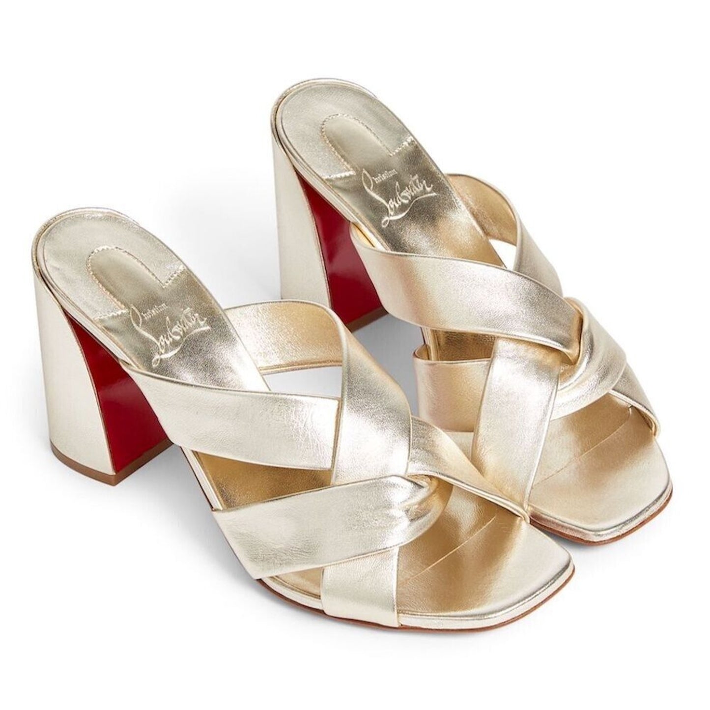 Christian Louboutin Dispo Club 85 Metallic Leather Mules Sandals Gold