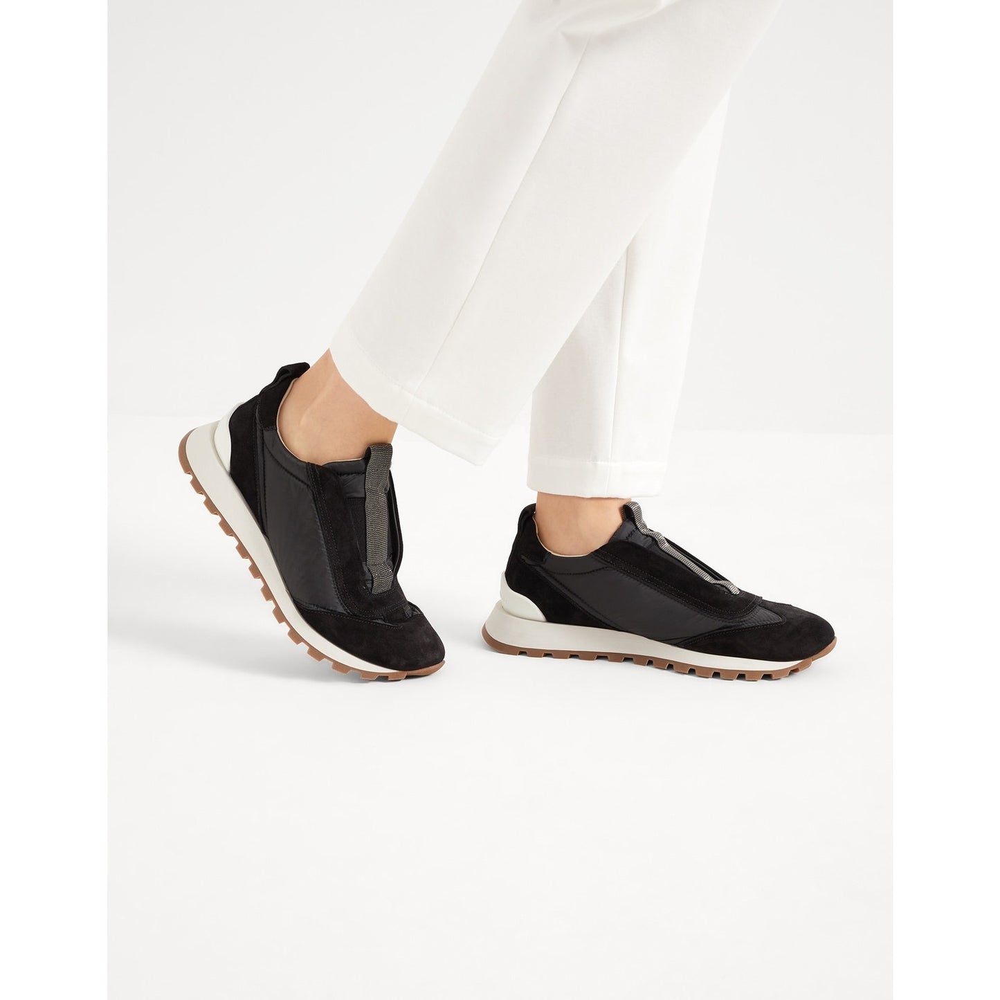 Brunello Cucinelli monili-embellished Suede Techno Fabric slip-on sneakers Black 36