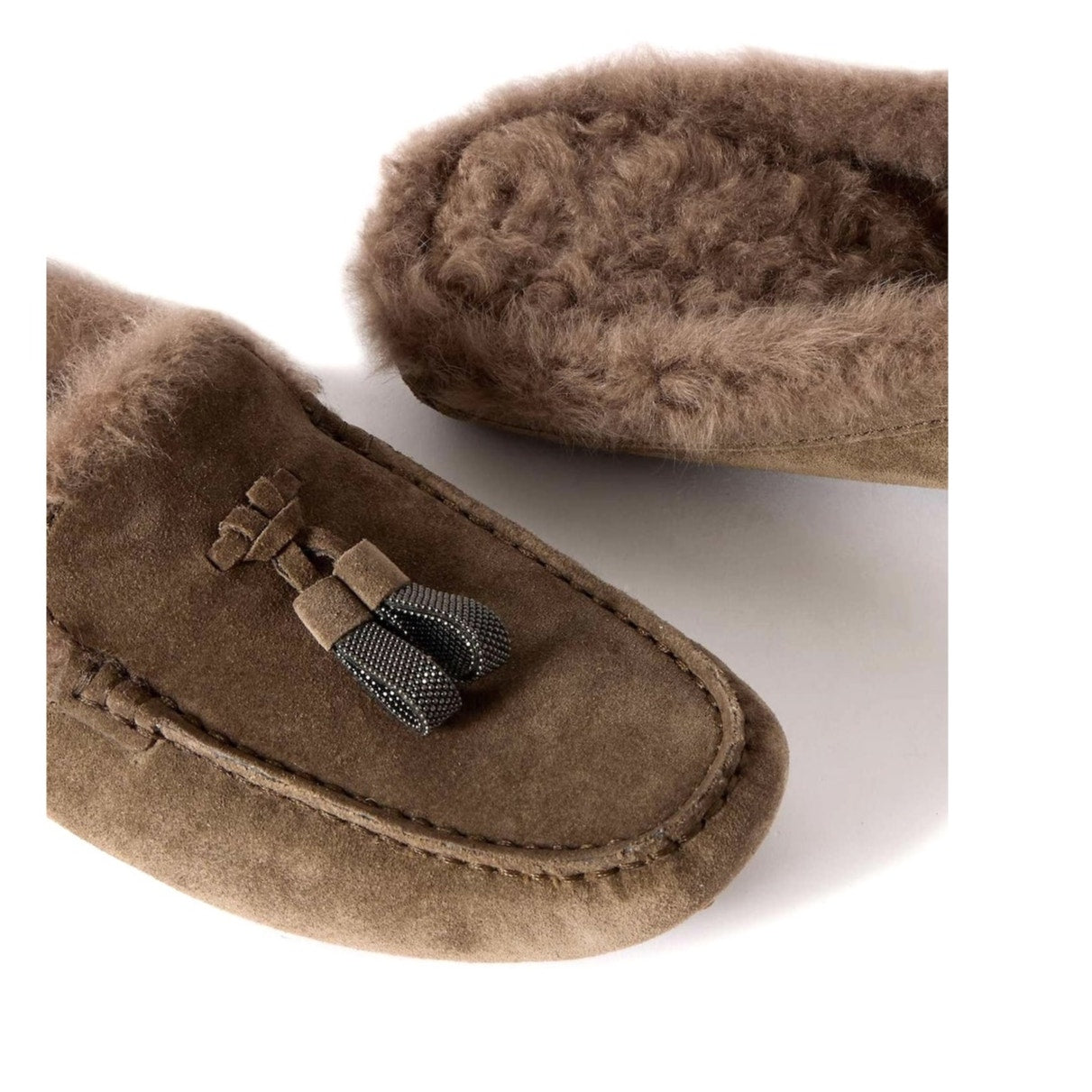 Brunello Cucinelli Monili-embellished Shearling Mule Slippers