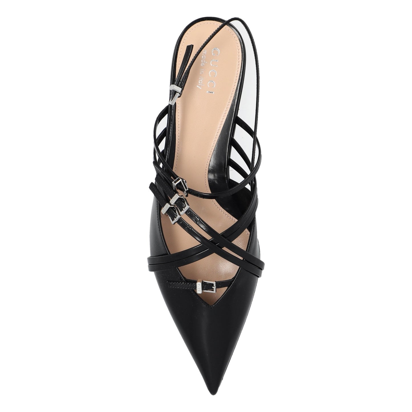 Gucci Seraphine Black Strappy Pointed toe  slingback Ballet Flats buckles