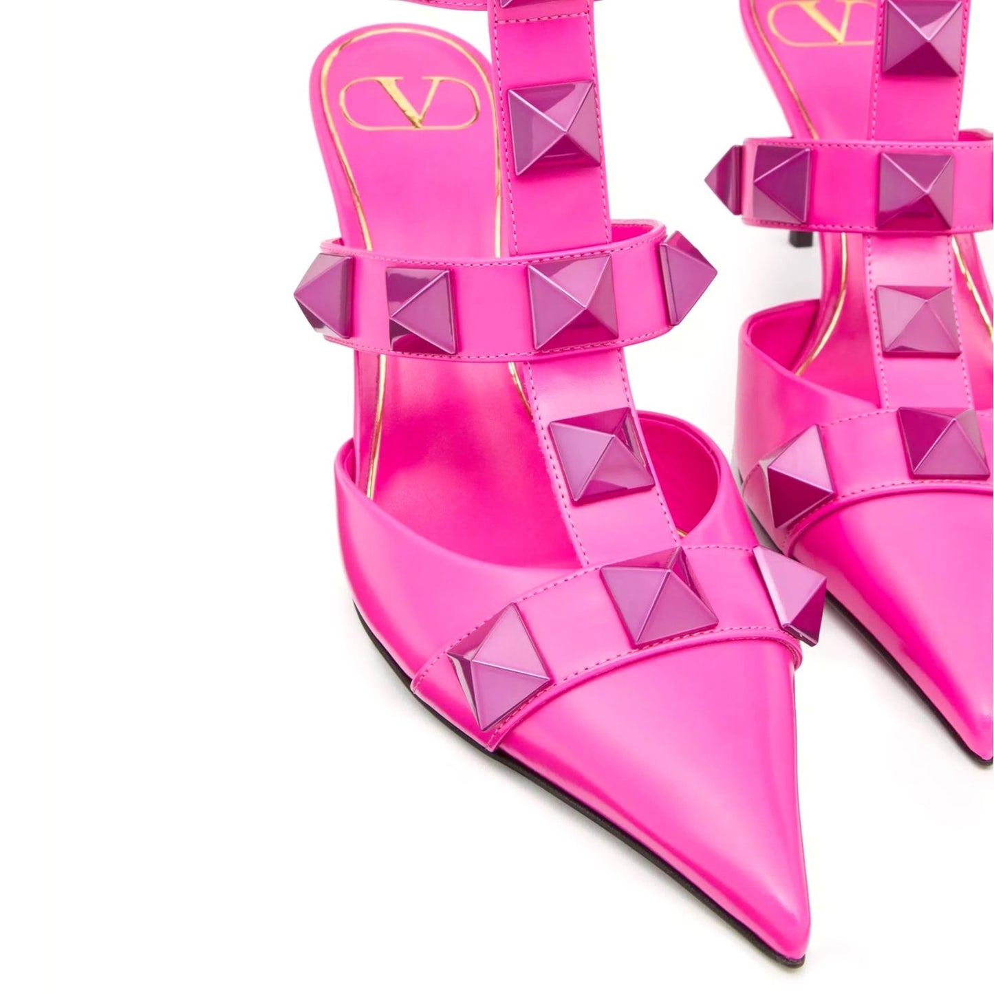 Valentino Garavani Pink PP Roman Stud Ankle Strap Leather Pumps
