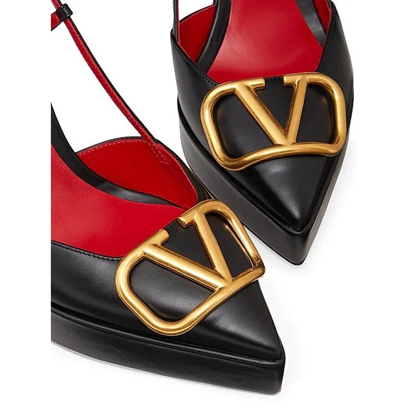Valentino Garavani Black 120 mm VLogo Slingback Platform Pumps