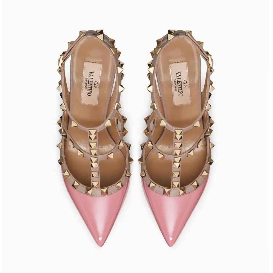 Valentino Garavani Rockstud 100 Caged Leather Pumps Pink Tan  37.5