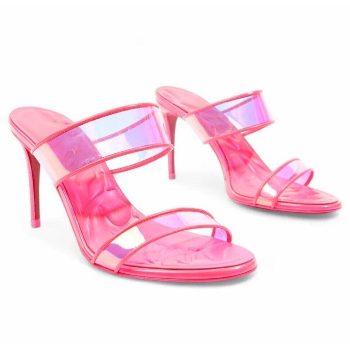 Christian Louboutin Just Loubi 85 Mules Leather PVC Neon Pink 38.5