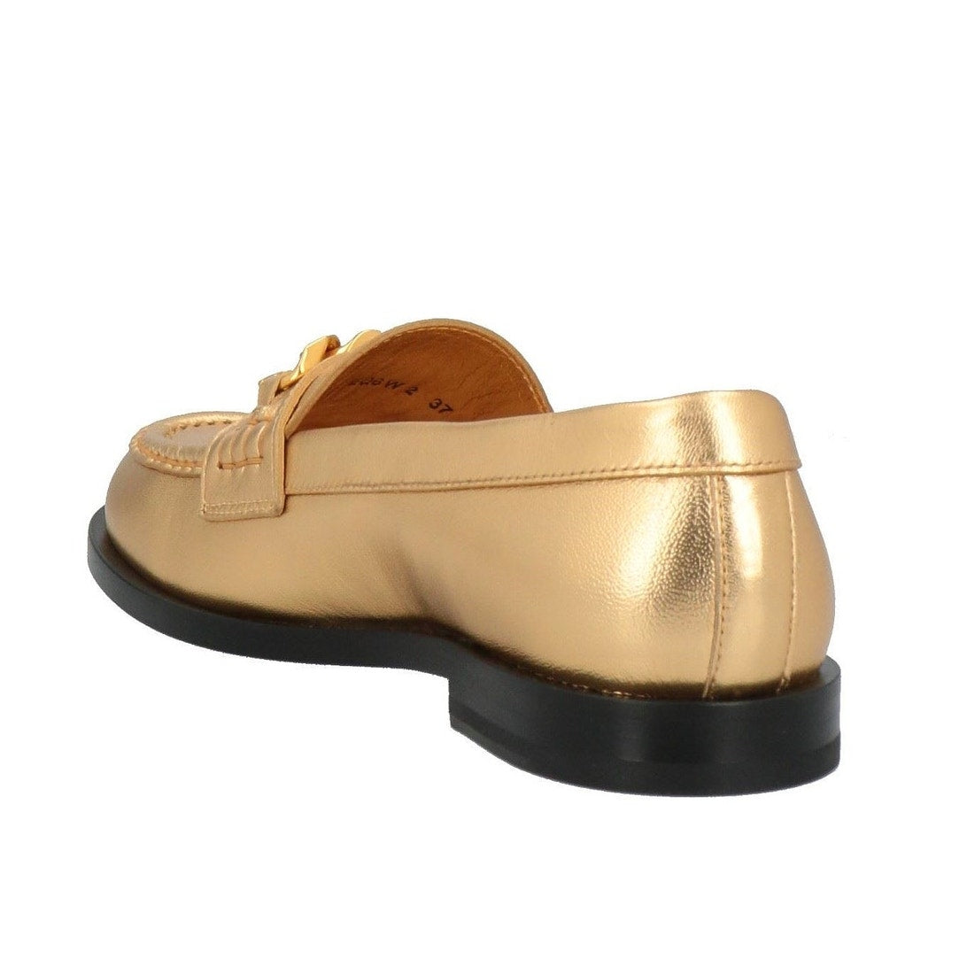 NIB Valentino Garavani  Vlogo Chain Metallic Napa Leather Loafers Gold 38.5