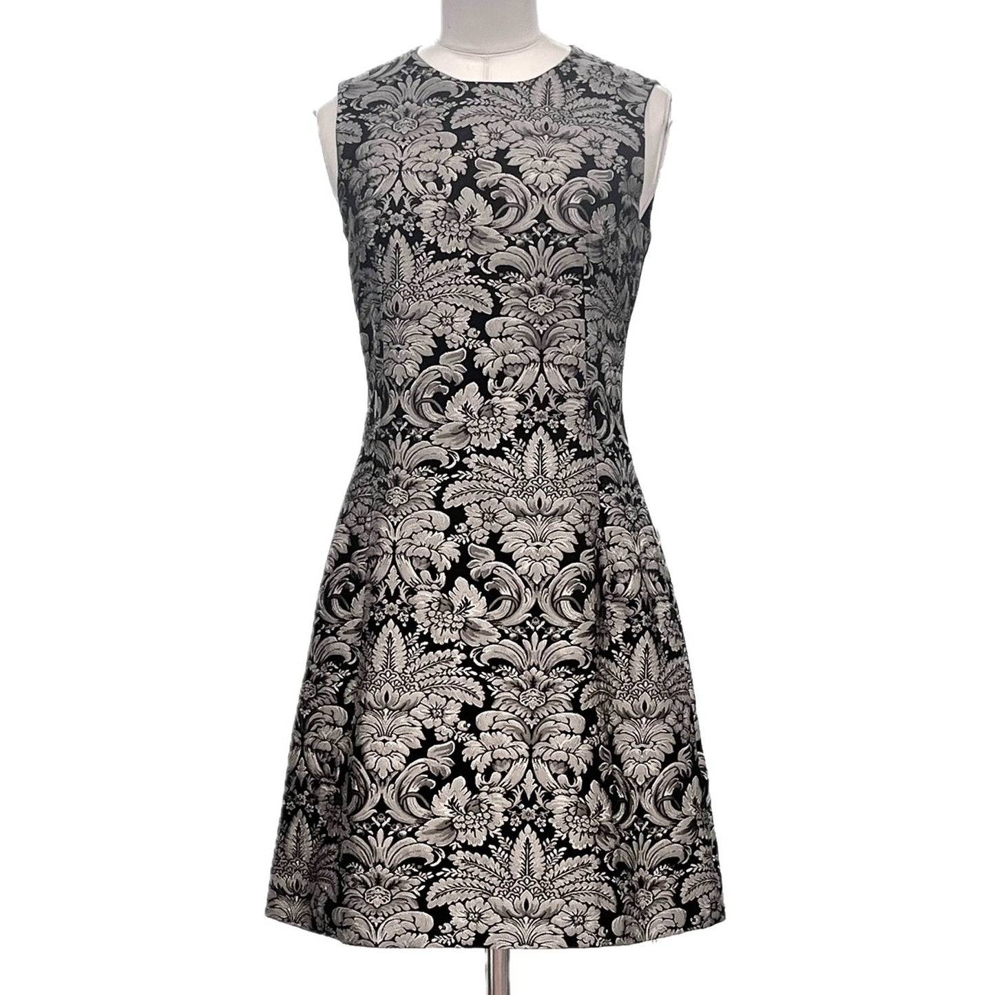DOLCE & GABBANA Silver Metallic Jacquard Sleeveless Mini Dress 40 S