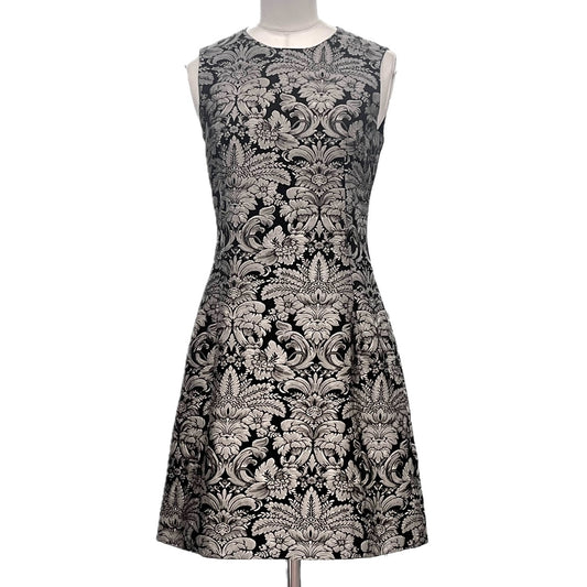 DOLCE & GABBANA Silver Metallic Jacquard Sleeveless Mini Dress 40 S