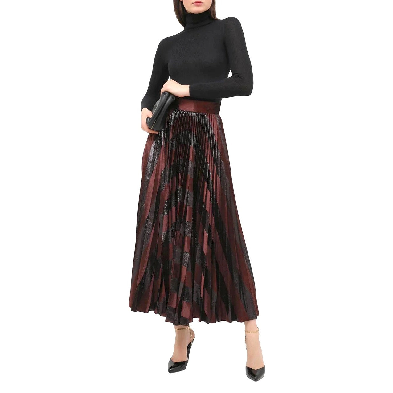 NWT Dolce & Gabbana Dark Brown Metallic Velvet Pleated Long Skirt IT 36 US XXS