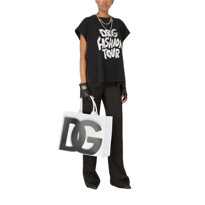 NWT Dolce & Gabbana Black D&G Fashion Tour step-hem T-Shirt IT 36 XXS