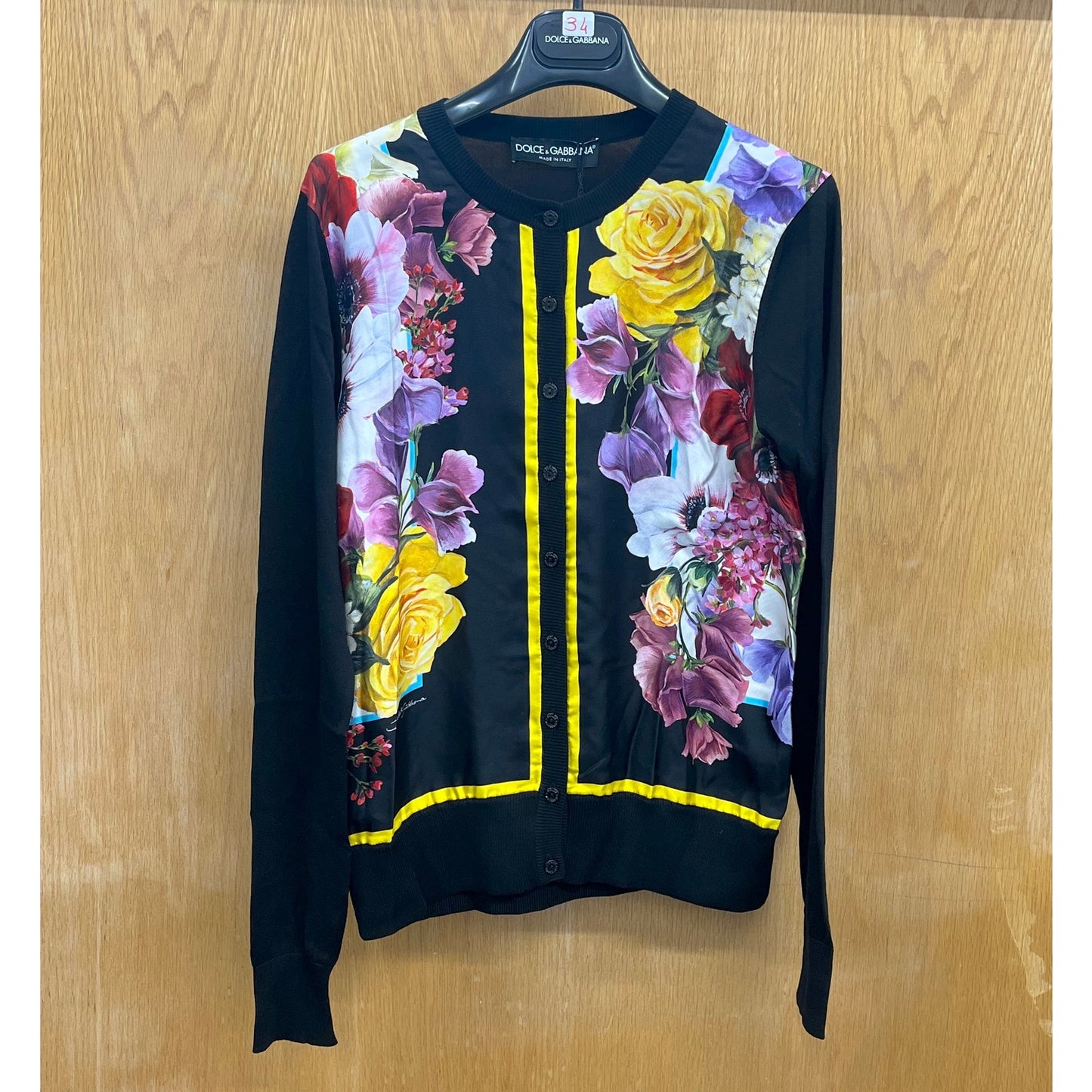 NWT Dolce & Gabbana Black Floral Print Button Cardigan Sweater top  IT 38 XS