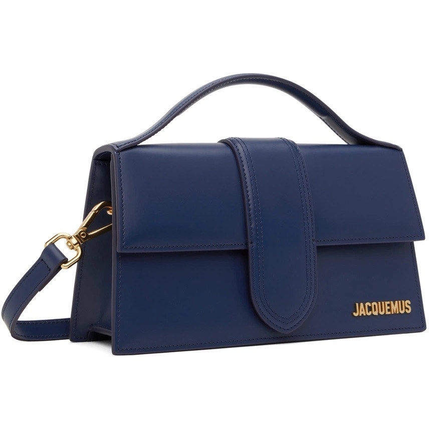 NWT Jacquemus Navy Le Grand Bambino Leather Crossbody Bag Blue Gold Logo
