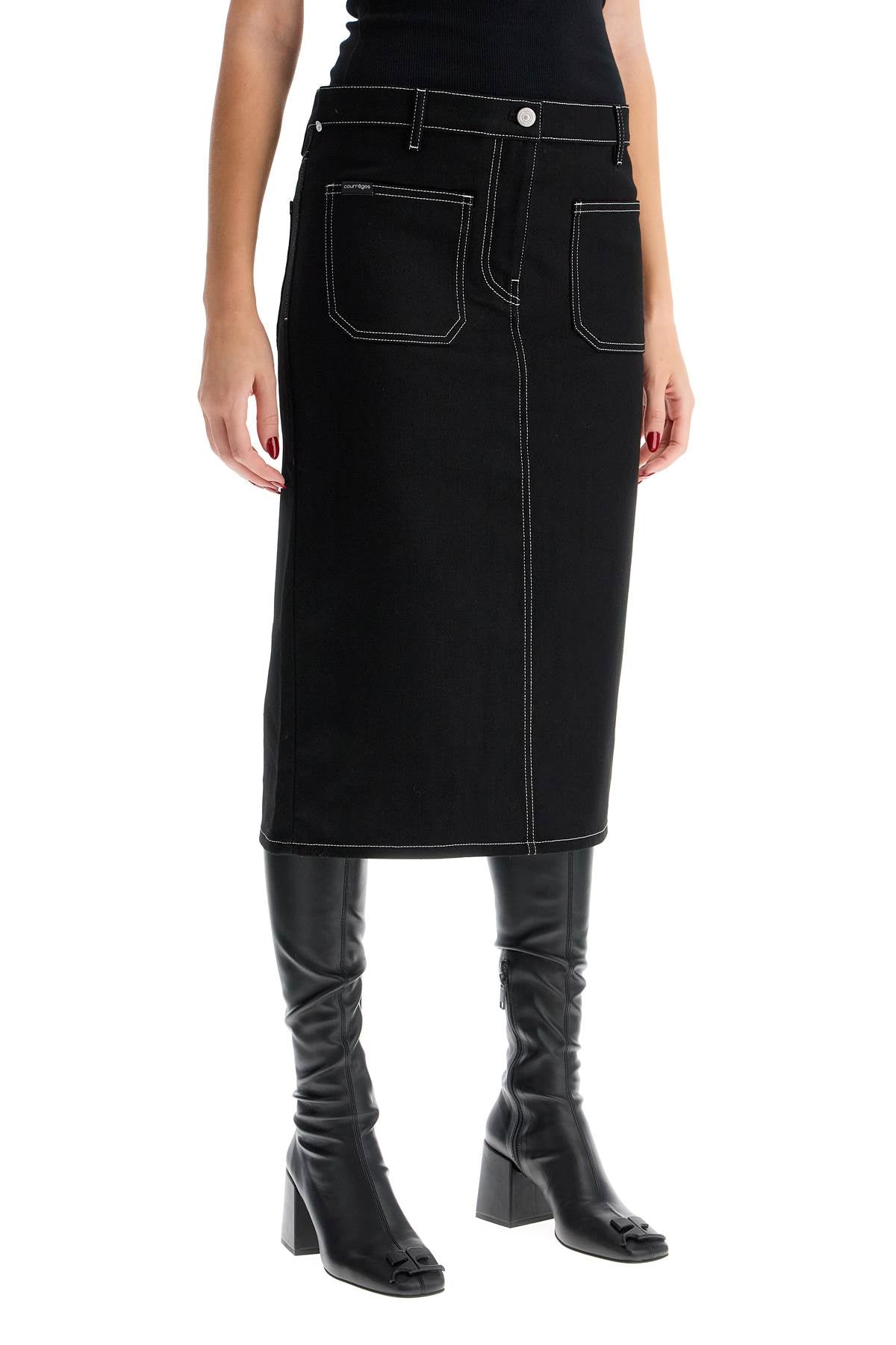 Courreges Denim Midi Skirt In Seven