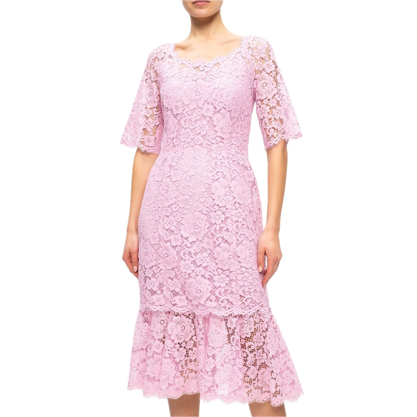 NWT Dolce & Gabbana Lace Overlay Short Sleeve Midi Dress 40 S