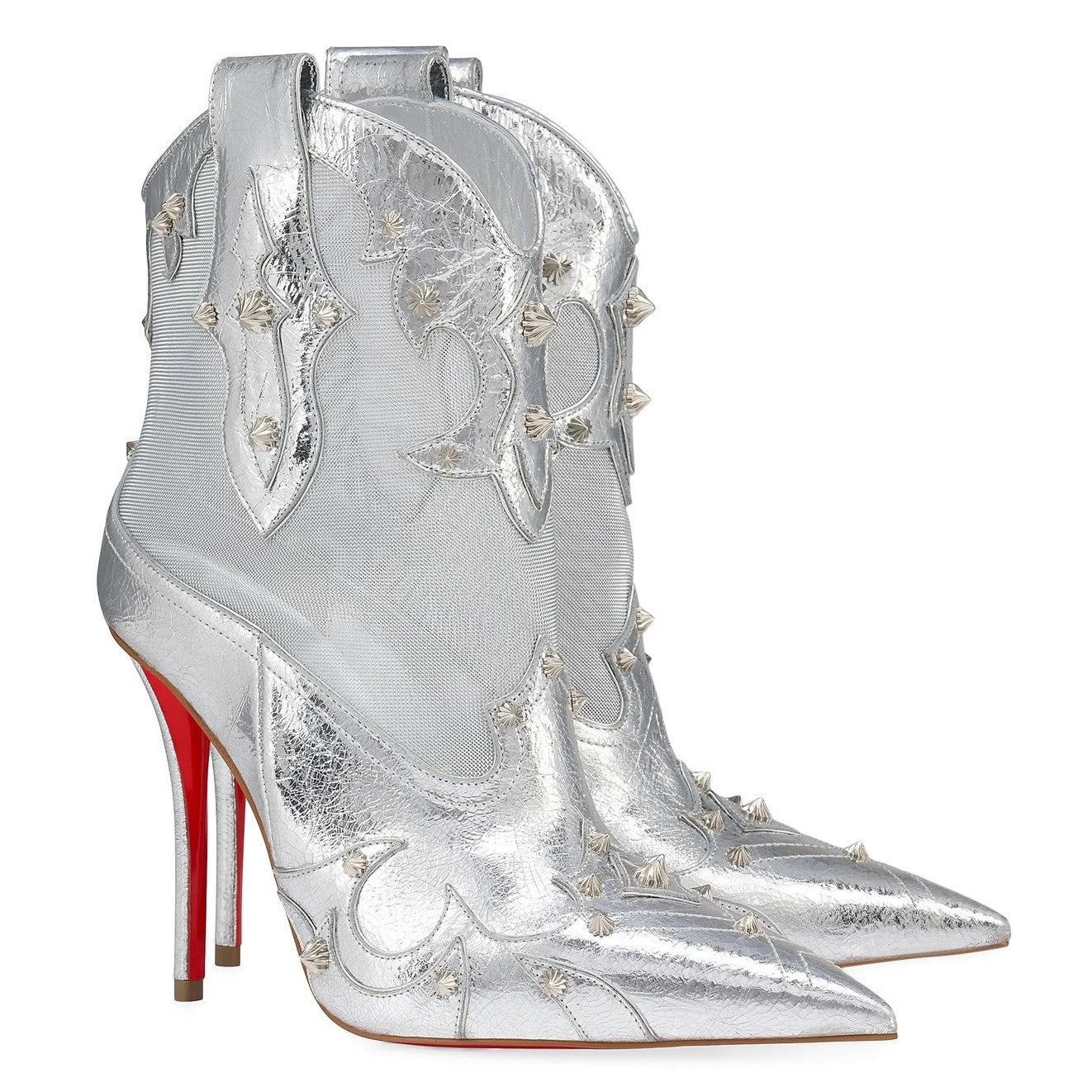 Christian Louboutin Silver bootytiag 100mm metallic leather western boots