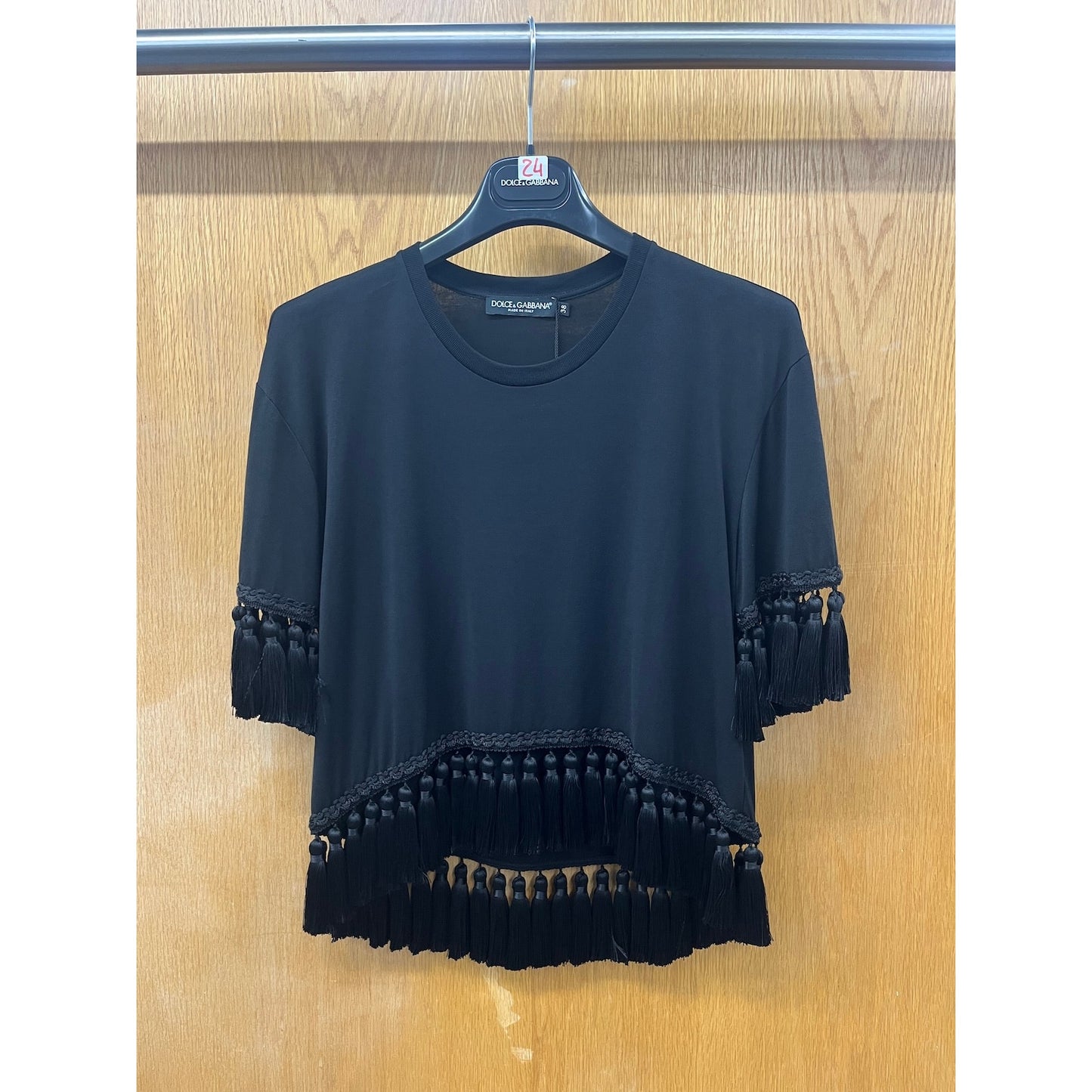 NWT Dolce & Gabbana Black Tassel Trimmings Jersey T-Shirt IT 38 XS