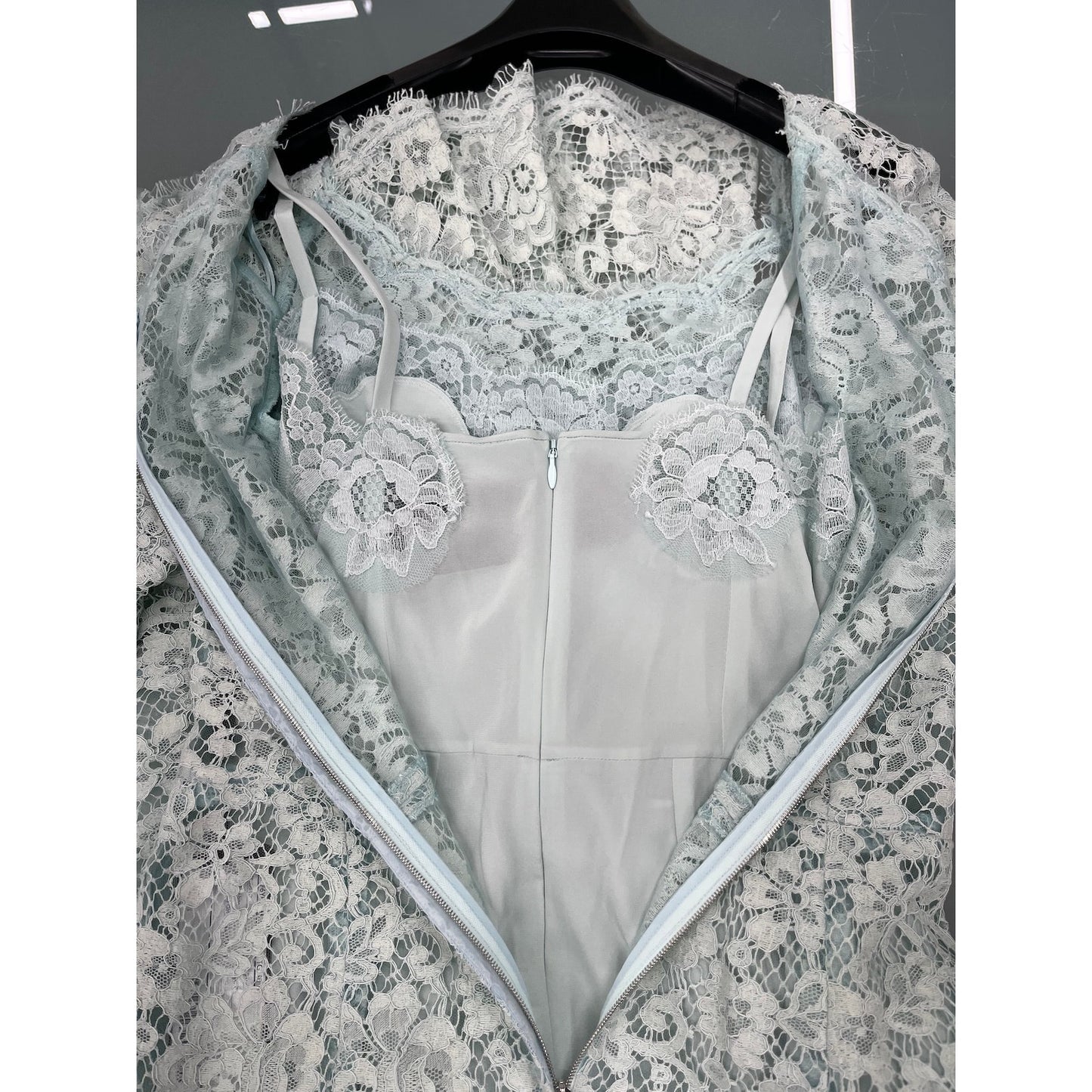 NWT Dolce & Gabbana Mint Lace Overlay Short Sleeve Midi Dress 40 S