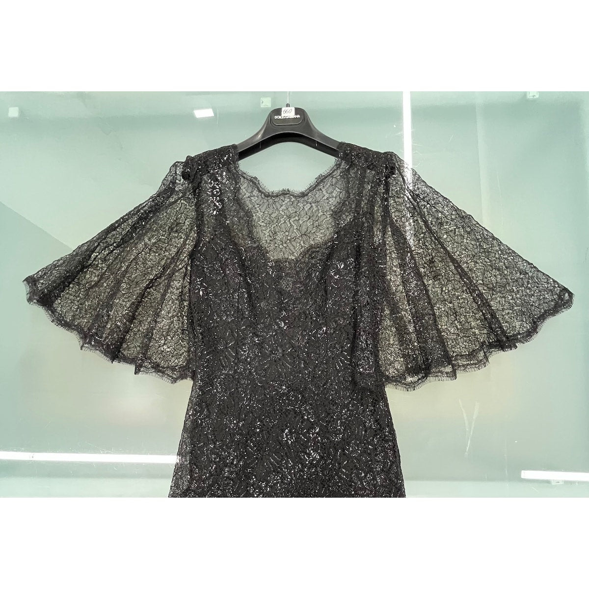 NWT Dolce & Gabbana Black Metallic Corded Lace Flared Low Back Dress IT 40 US S