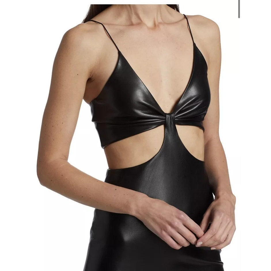 Alice + Olivia Havana Cutout Faux Leather Maxi Dress Black