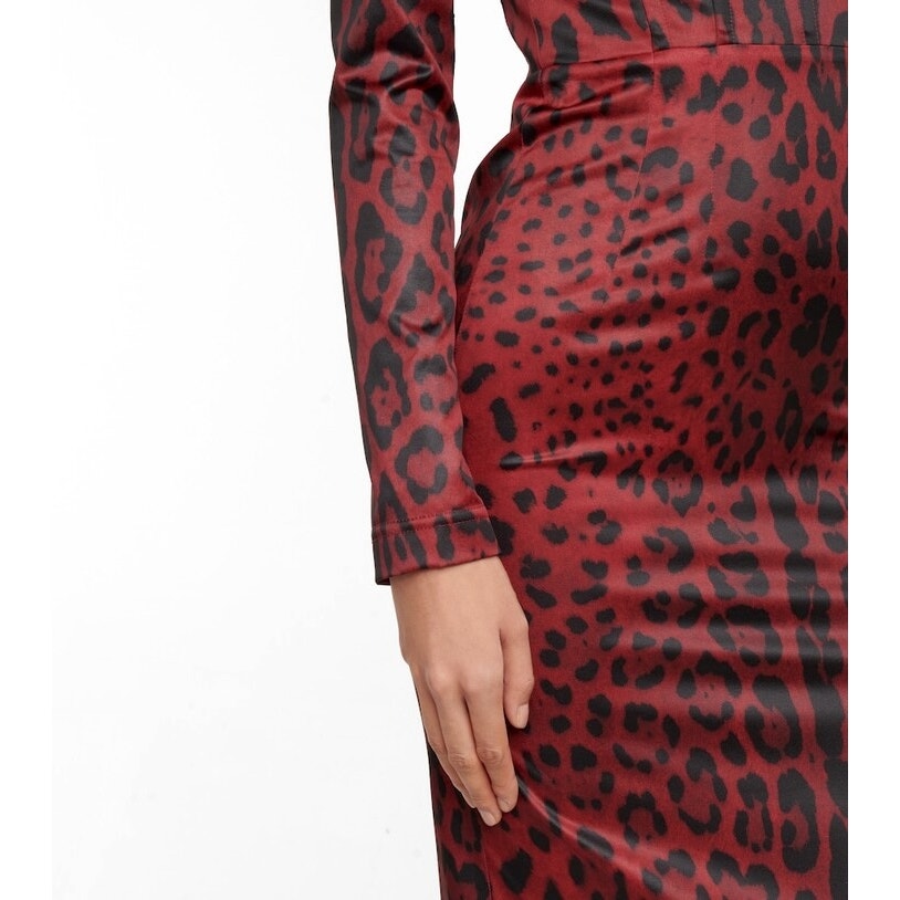 NWT Dolce & Gabbana Red Tubino bustier  Leopard-Print Satin Midi Dress 40 S