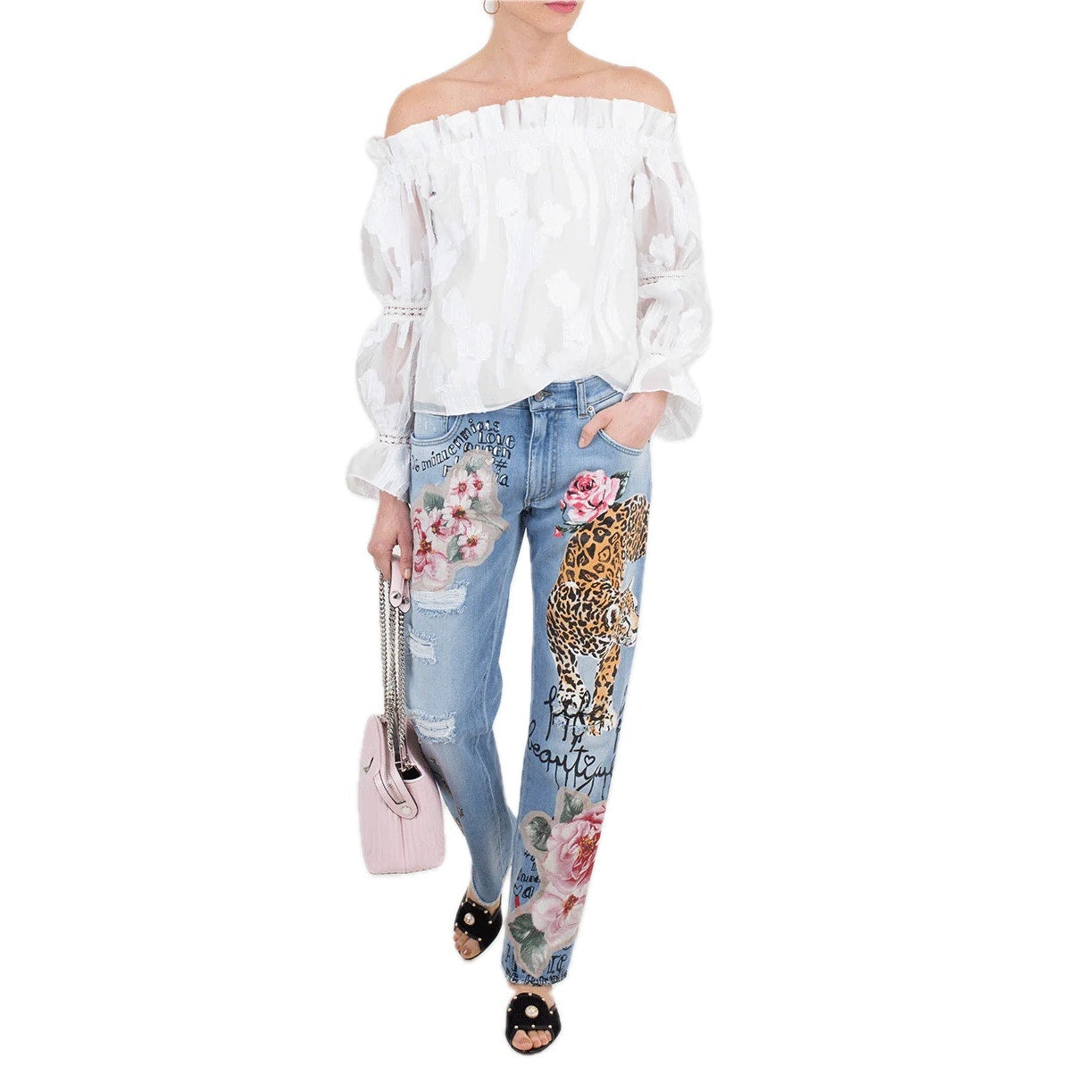 NWT Dolce & Gabbana Tiger Floral Jeans Prints & Embroideries IT 42 M