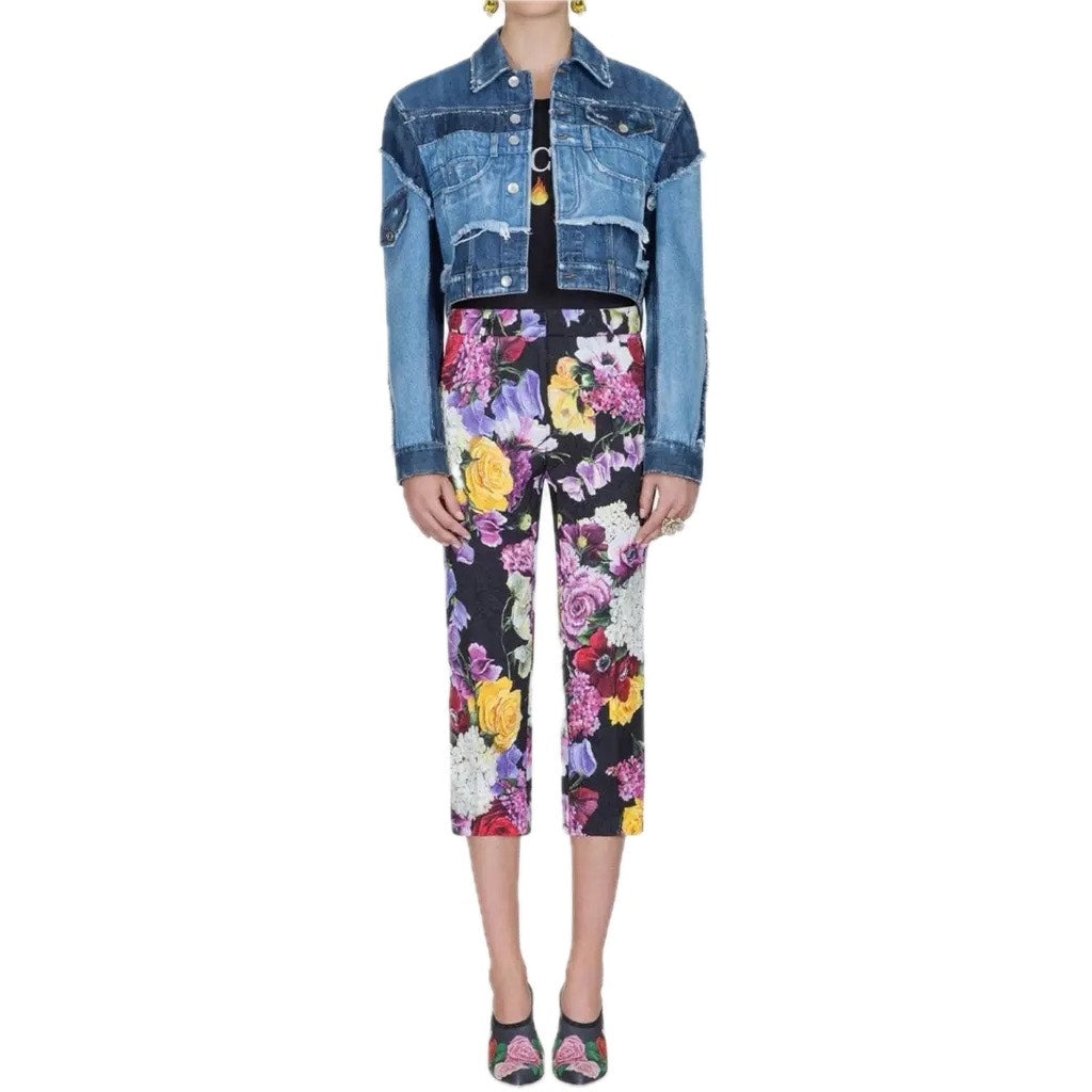 NWT Dolce & Gabbana Cropped Blue Denim Patchwork Jean Jacket IT 40 S