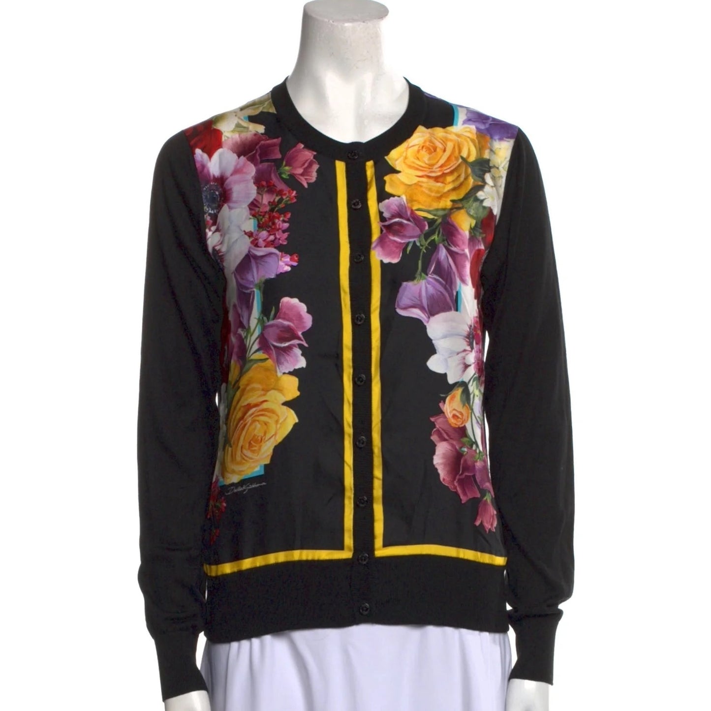 NWT Dolce & Gabbana Black Floral Print Button Cardigan Sweater top  IT 38 XS