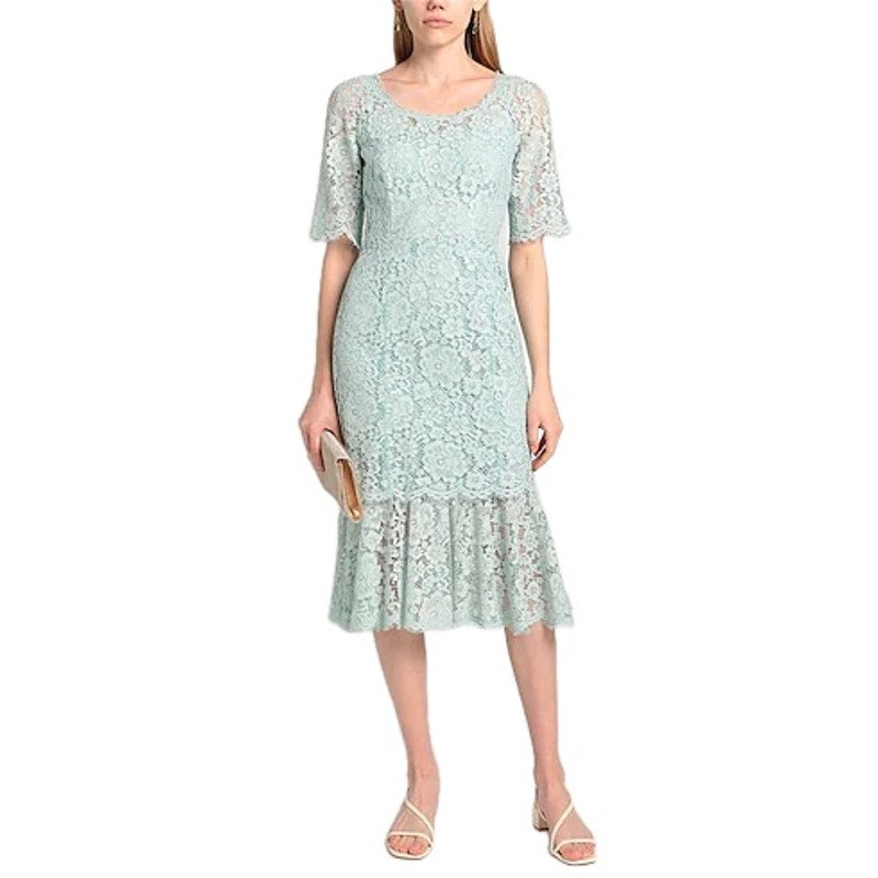 NWT Dolce & Gabbana Mint Lace Overlay Short Sleeve Midi Dress 40 S